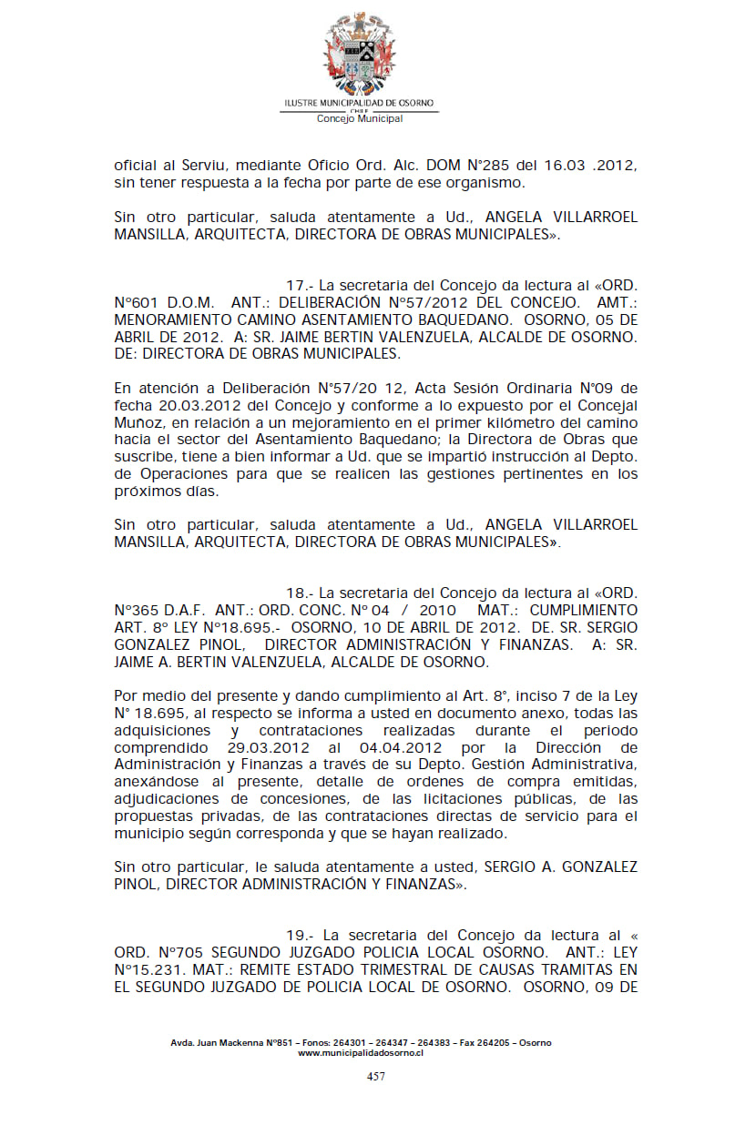 Antecedente histórico 2012: Primera gestión oficial registrada